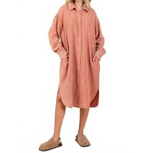 NEW MITTOSHOP mineral wash cotton gauze midi shirt dress in chai